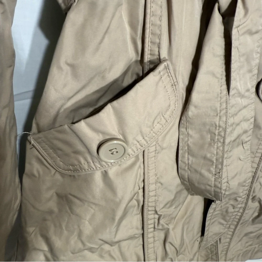 Girls Beige Trench Coat with Belted Waist Button Closure Removable Hood Size 7/8
